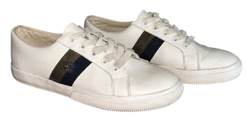 Lauren Ralph Lauren Janson II White Leather Quarter Stripe Sneakers